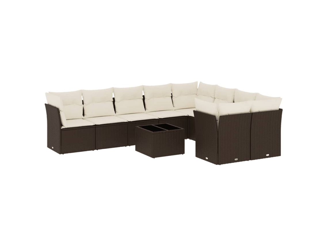 Maison Exclusive - 10 Pcs Conj. Sofás Jardim Com Almofadões Vime Pe Castanho