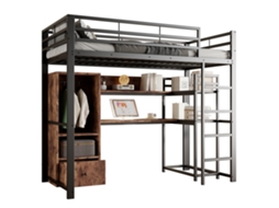 Cama Alta de Metal 140x200 com Luzes Led e Escrivaninha PAPRIKA