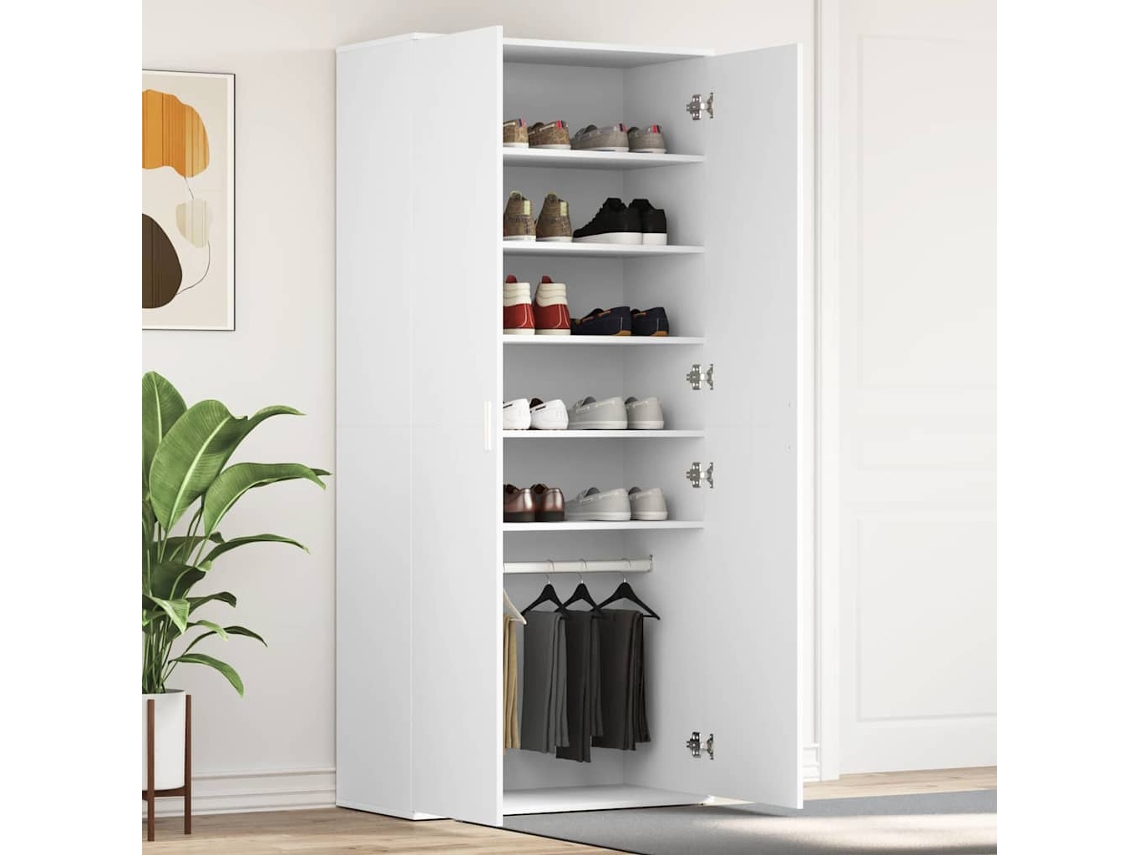 Vidaxl Armário De Sapatos 80 X 39 X 178 Cm Derivados De Madeira Branco