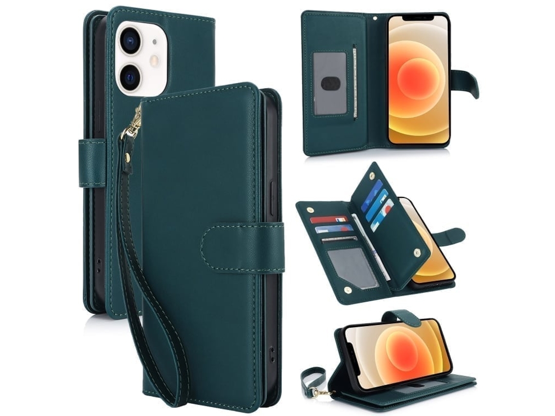 Capa Carteira De Couro Para Iphone 12 - Com Rfid - Para Vários Cartões