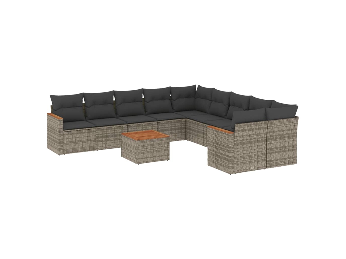 Conjunto de 11 Sofás de Jardim com Almofadões Vime Pe Cinzento MAISON EXCLUSIVE