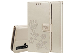 Capa De Couro Pu Com Estampa De Rosas Em Relevo, Formato Flip Horizontal, Com Suporte, Compartimentos Para Cartões E Carteira Para Huawei Honor 20.