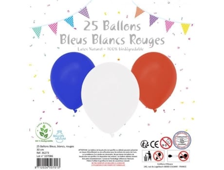 25 Balão Azul Branco Vermelho 30 Cm COTILLONS D'ALSACE