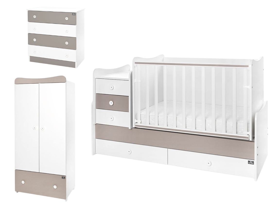 Quarto De Criança Completo Maxi Plus Com Berço Convertível, Cómoda E Roupeiro Da Lorelli - White+string