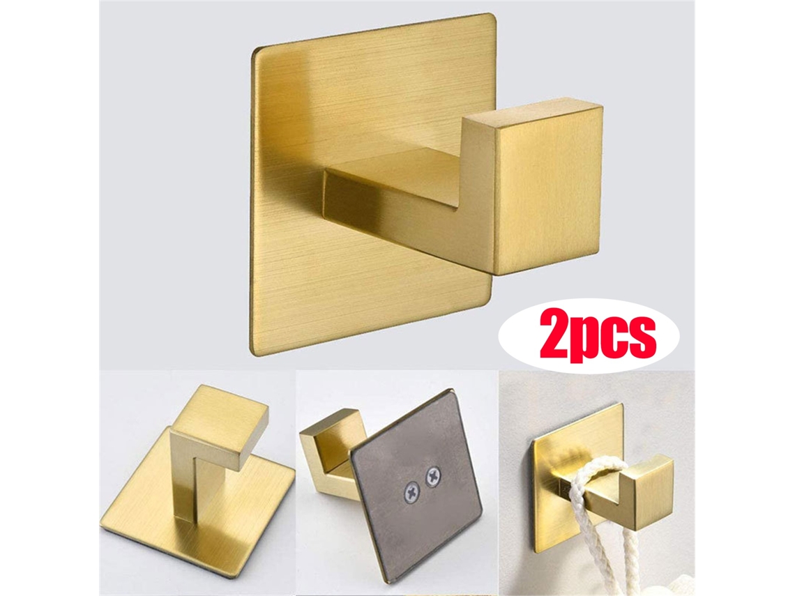 Barra De Toalha Autoadesiva Exclusiva Com Gancho Dourado Para Banheiro Sem Furação, 60 Cm De Parede De Porta Para Cozinha Em Aço Inoxidável Escovado P