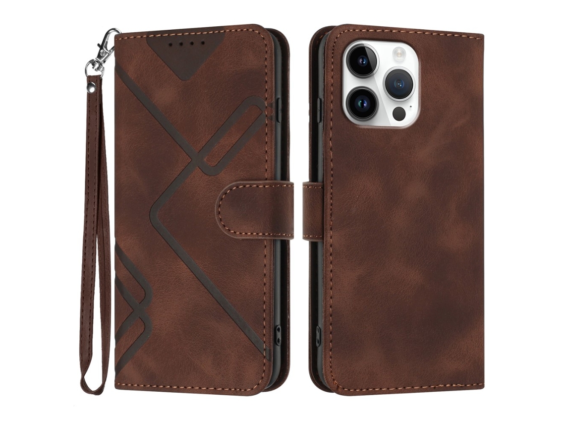 Capa Em Couro Pu, Para Apple Iphone 16 Pro Max - Café