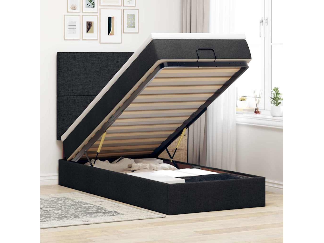Vidaxl Estrutura de Cama Otomana com Colchão 100x200cm Tecido Preto