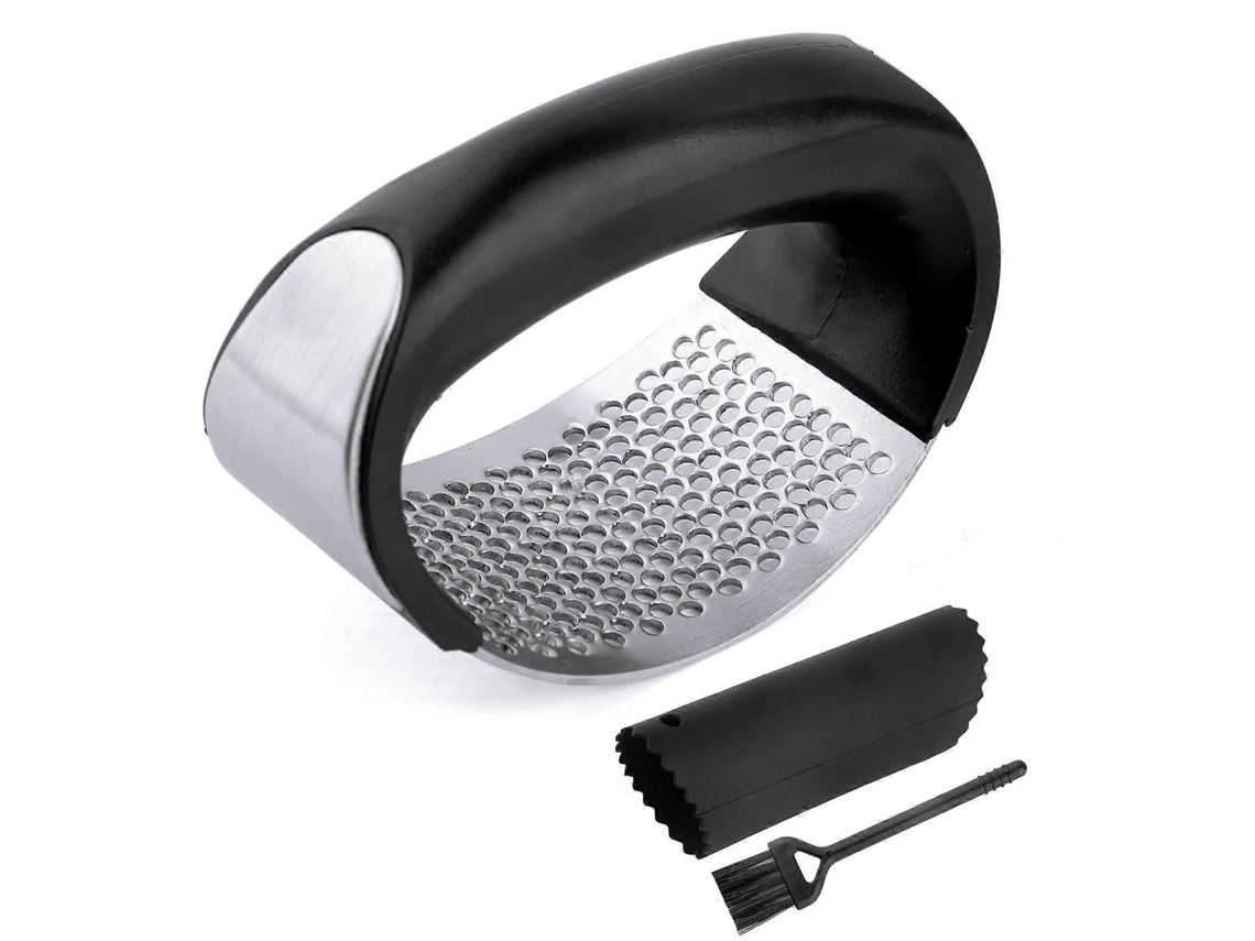 Prensa de Ajo Acero Inoxidable 304 Con Pelador Y Cepillo de Limpieza Diseño Ergonómico Duradero para Cocina