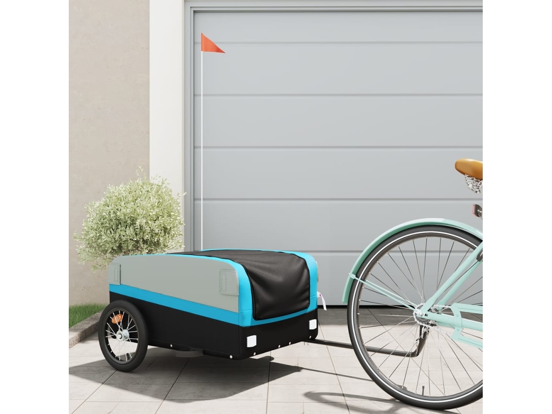 Vidaxl Reboque Para Bicicleta 45 Kg Ferro Preto E Azul