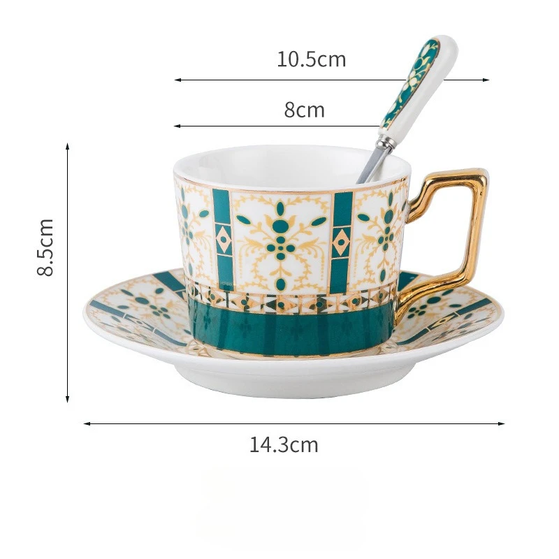 Caneca de Café de Cerâmica Banhada a Ouro em Estilo Europeu com Pires, uma Caneca de Escritório Luxuosa. MDUG (jadeíta 250ml)