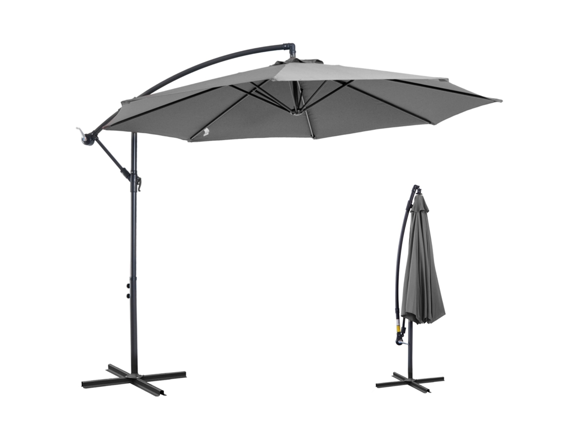 Chapéu de Sol MDUG de jardim, Ø295x245cm, inclinável, com manivela, base cruzada (cinza)