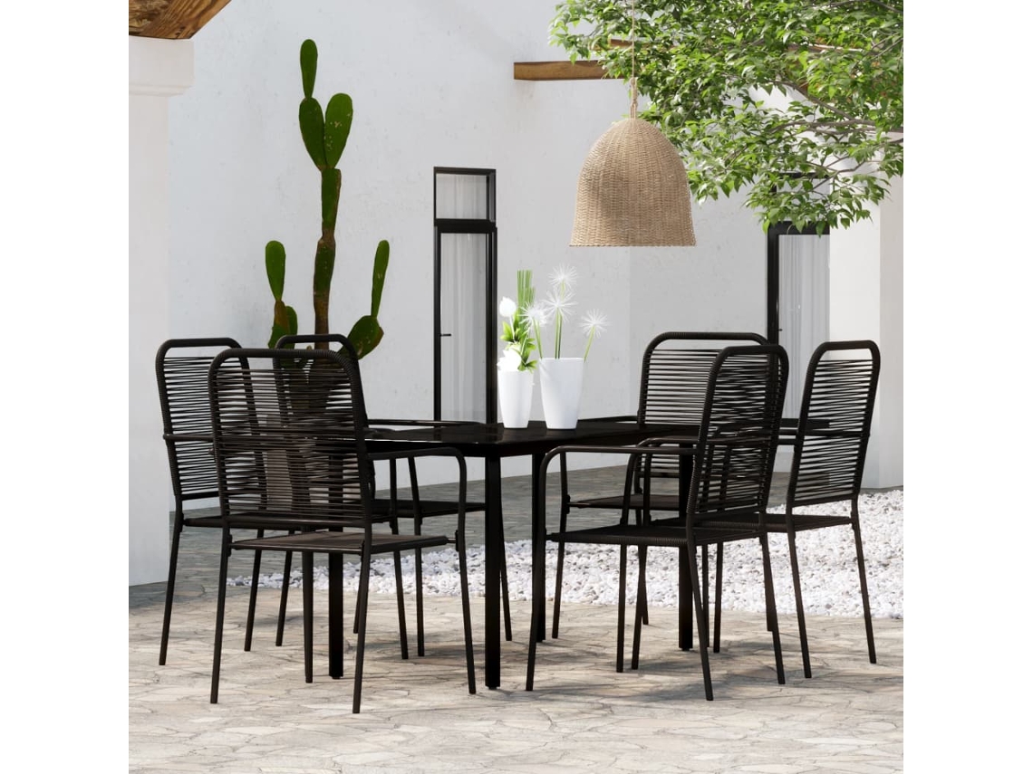 Vidaxl 7 Pcs Conjunto De Jantar Para Jardim Preto