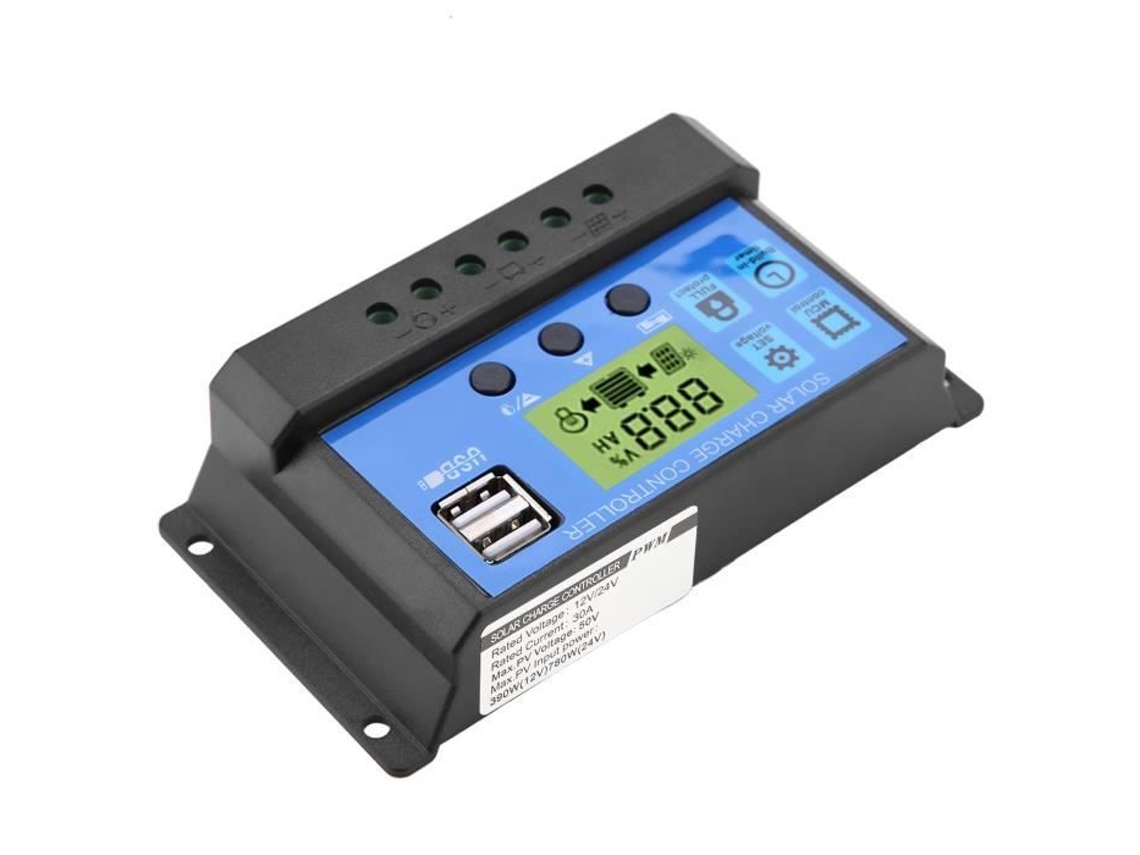 Dioche Controlador de Carga Solar 12V Pwm 12V 24V Duplo Usb Painel Solar Controlador de Carga Regulador Display Lcd