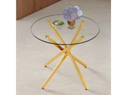 Mesa Redonda Vidro 88cm Dourada Minimalista 2 4p VELTRIX
