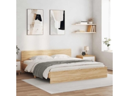 Vidaxl Estrutura Cama C/ Cabeceira/luzes Led 200x200cm Carvalho Sonoma