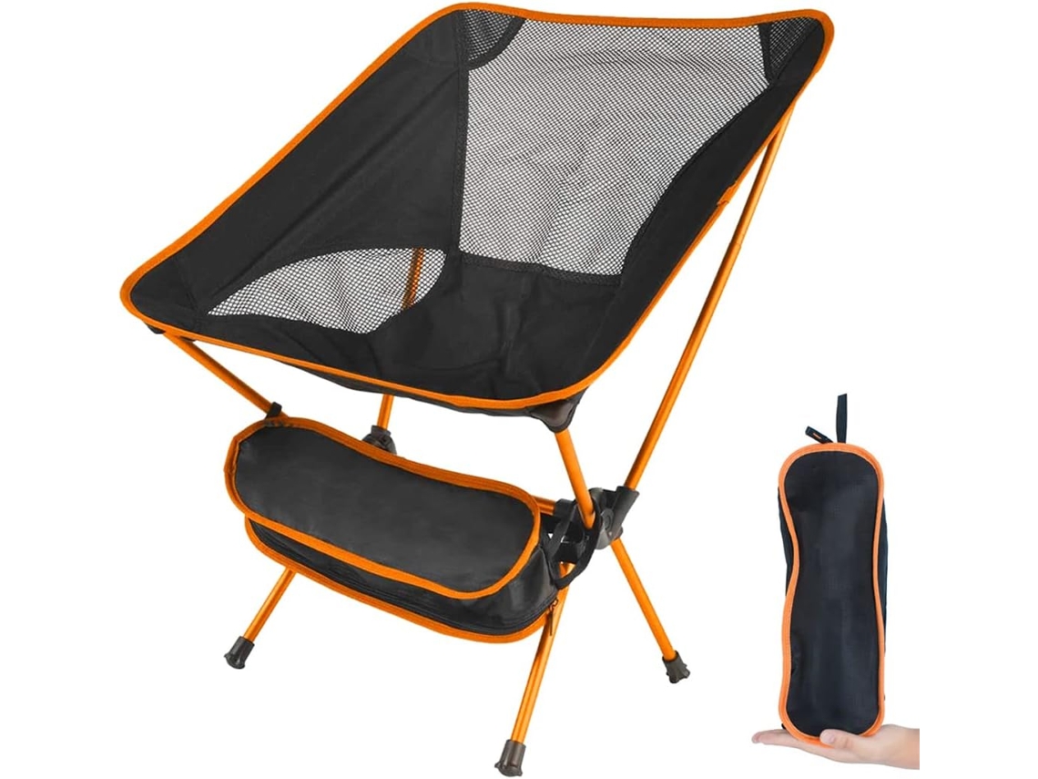 Cadeira de camping dobrável e portátil ultraleve, com bolsa, para camping, jardim, pesca, praia, churrasco, laranja | AQUAFORGE | AQUAFORGE