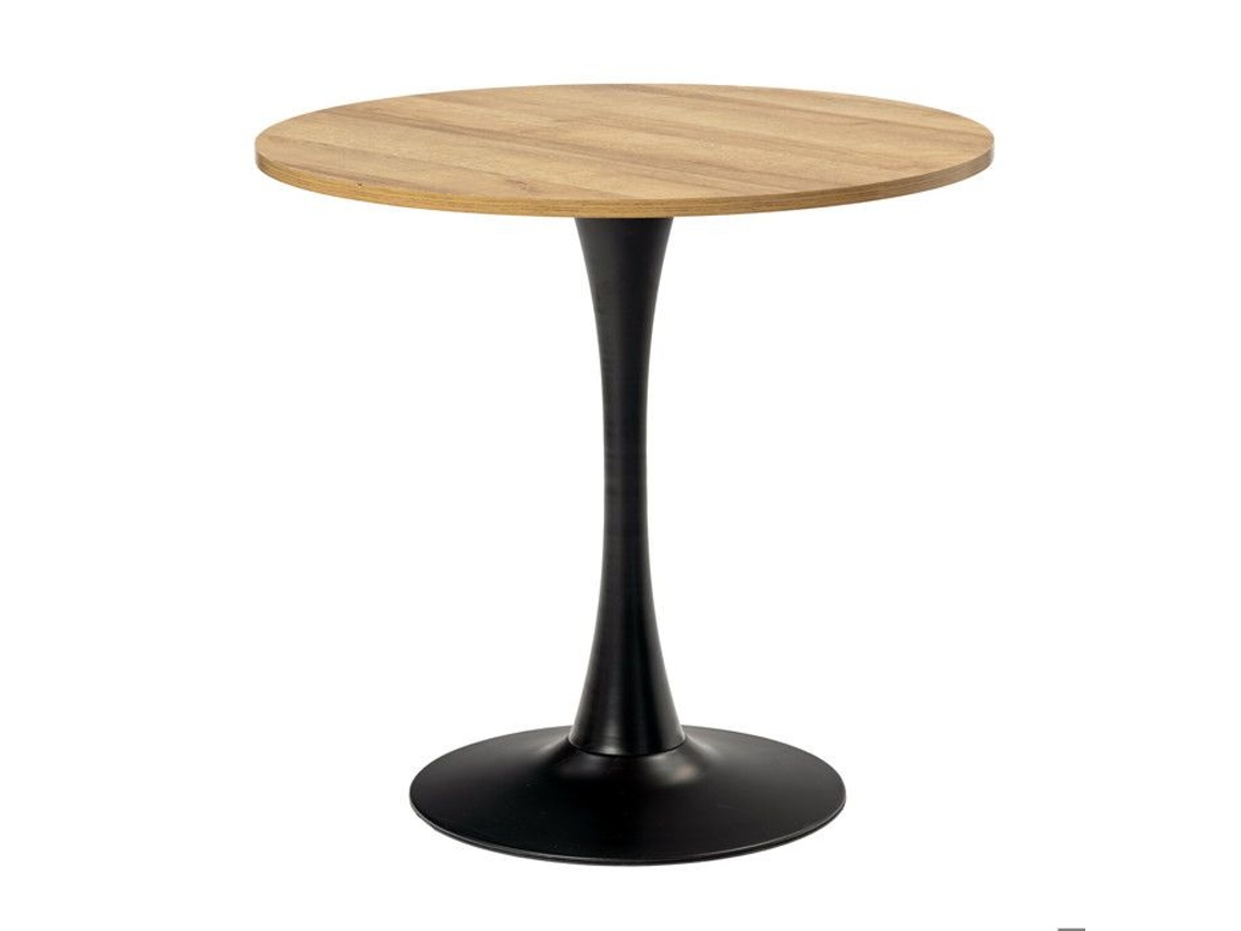 Mesa De Jantar Redonda Vintage Para 2 A 4 Pessoas Adequada Para Sala De Estar, Escritório Carvalho Metal Preto 80x80x75cm Meubles Cosy