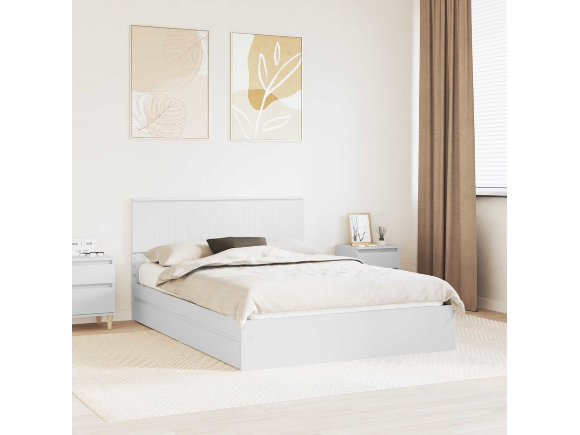 Vidaxl Cama Com Armazenamento Branco 140 X 190 Cm Derivados De Madeira