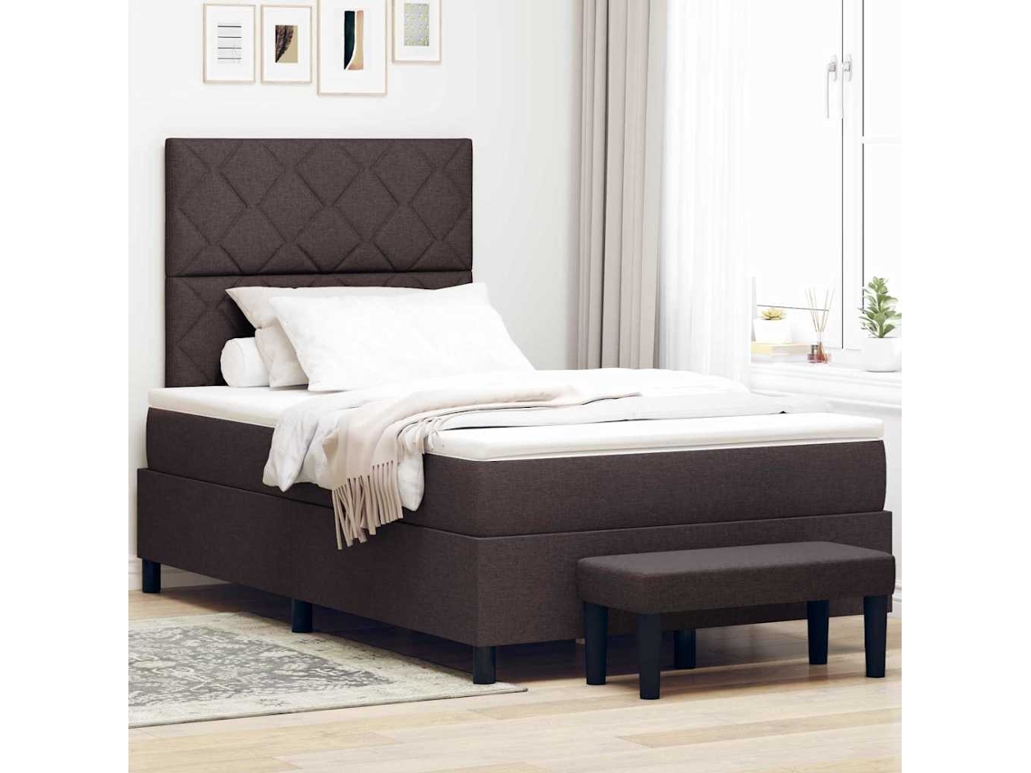 Vidaxl Cama Box Com Cabeceira Marrom Escuro 120 X 200 Cm Tecido