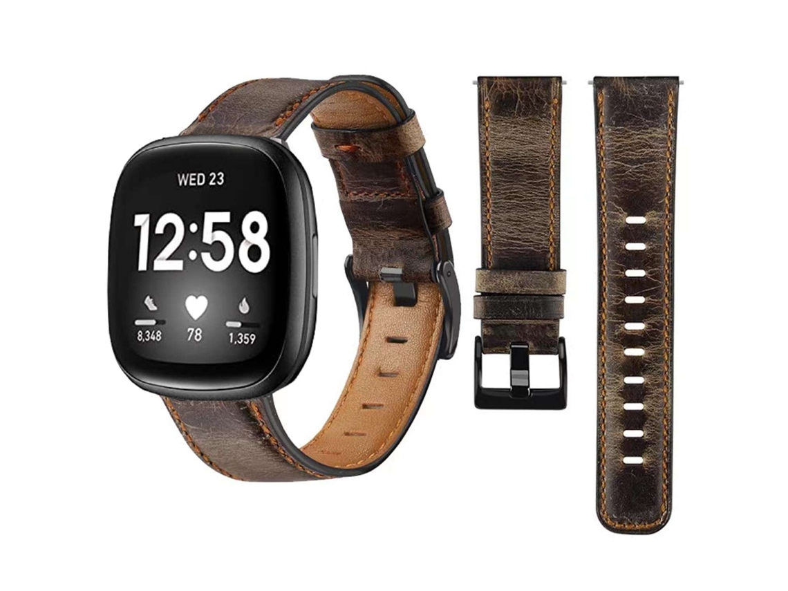 Bracelete Classic Vintage em Pele Ecológico Fitbit by Google Versa 4 Café