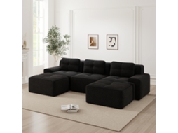 Sofá Cloud Modular Em U Com Ottoman E Design Sem Montagem, Preto
