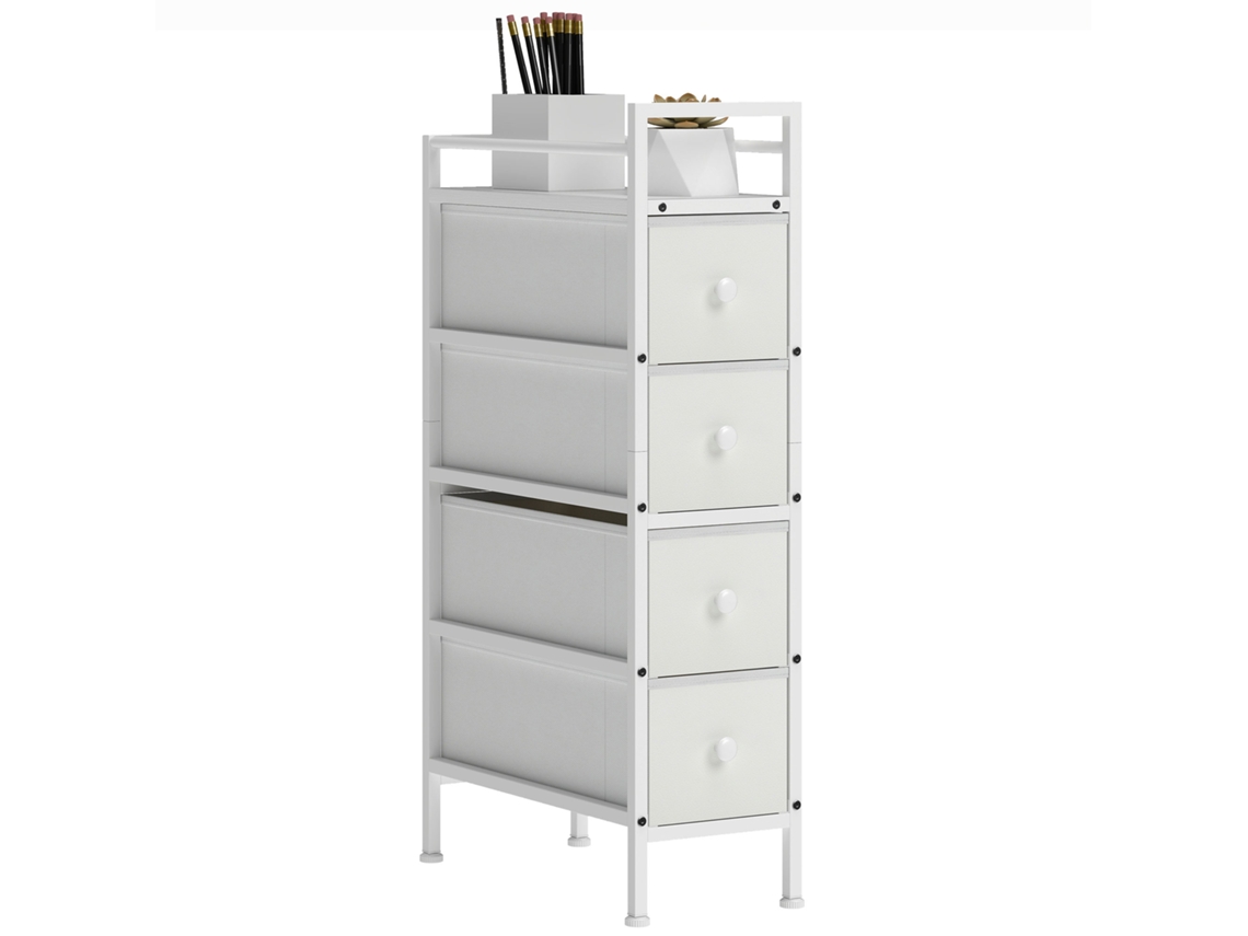 Cômoda com 4 gavetas de tecido, móvel multifuncional para quarto ou sala, 45x30x92 cm, cinza e branco PRIME KANG