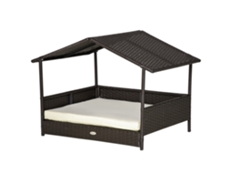 Cama Para Cachorro De Rattan Com Almofada 98 X 69 X 73 Cm,casinha De Cão Exterior Em Estrutura De Aço,cor Café-brasil