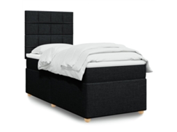 Cama Com Molas/colchão 90x200 Cm Tecido Preto