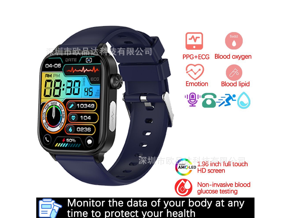 Relógio Inteligente Et570 Com Chamadas Bluetooth, Ecg, Temperatura Corporal, Frequência Cardíaca E Pressão Arterial, Na Cor Azul. Yunzii