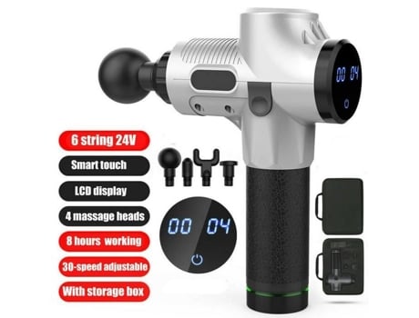 Pistola de massagem elétrica Rokoo Relaxamento e relaxamento muscular 4 cabeças de massagem Prata