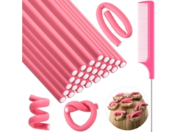 Conjunto 30 Rolos Cabelo Elásticos - Modelador Sem Calor - Caracóis Sem Calor - Rolo Cabelo - Com Pente - Cabelo Curto E Longo - Esponja - Rosa