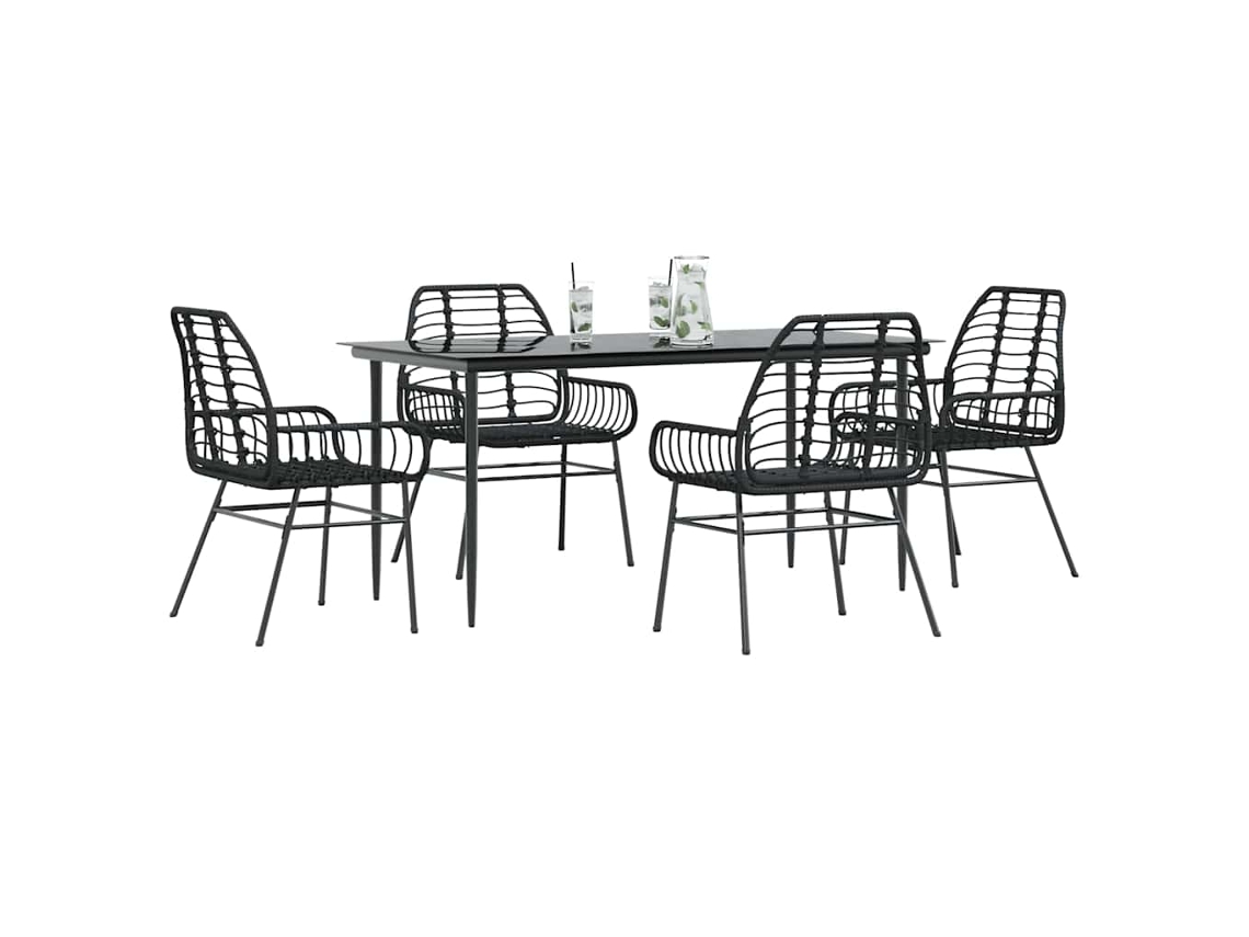 Vidaxl Conjunto De Jantar Jardim 5 Peças Vidro Vime Pe Preto