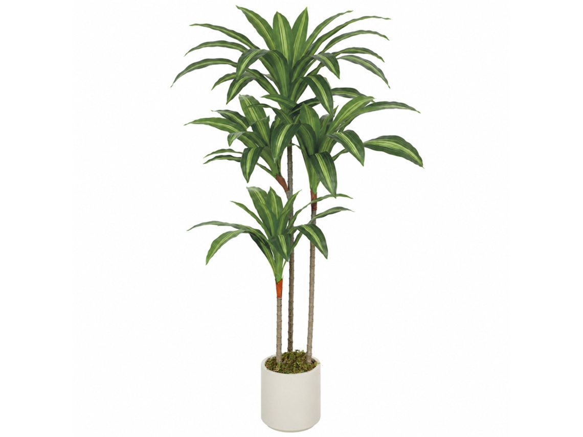 Árvore Artificial Dracaena De 120 Cm Com Tronco Flexível E Vaso Branco Para Sala De Estar, Quarto E Escritório.