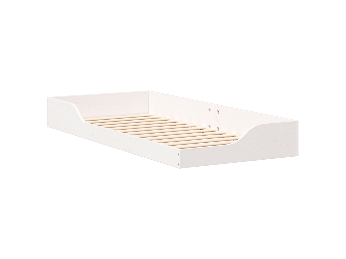 Conjunto 1 Cama De Plataforma Vidaxl Branco Madeira De Pinho Maciça (100 X 210 Cm)