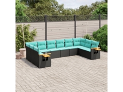 Vidaxl 10 Pcs Conjunto De Sofás P/ Jardim C/ Almofadões Vime Pe Preto