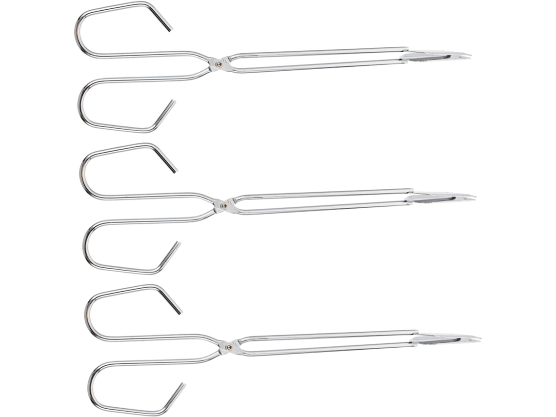 Conjunto Toyvian De 3 Pinças Para Lenha Em Ferro Resistente Ao Calor Com Cabos Ergonômicos Prateados Churrascos