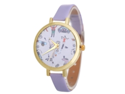 Relógio de Pulso Feminino Casual Simples Quartzo Analógico Pulseira Pu Presente (roxo)