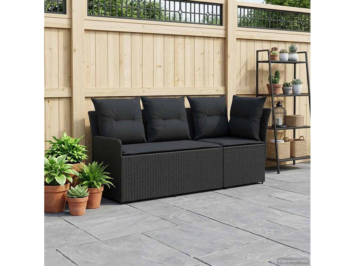 Vidaxl 2 Unid. Sofá De Braços Para Jardim Com Sofá De Canto Preto