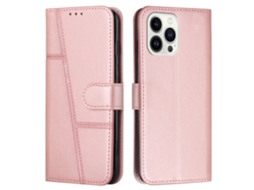 Capa Em Couro Pu, Com Suporte Para Iphone 16 Pro - Ouro Rosa