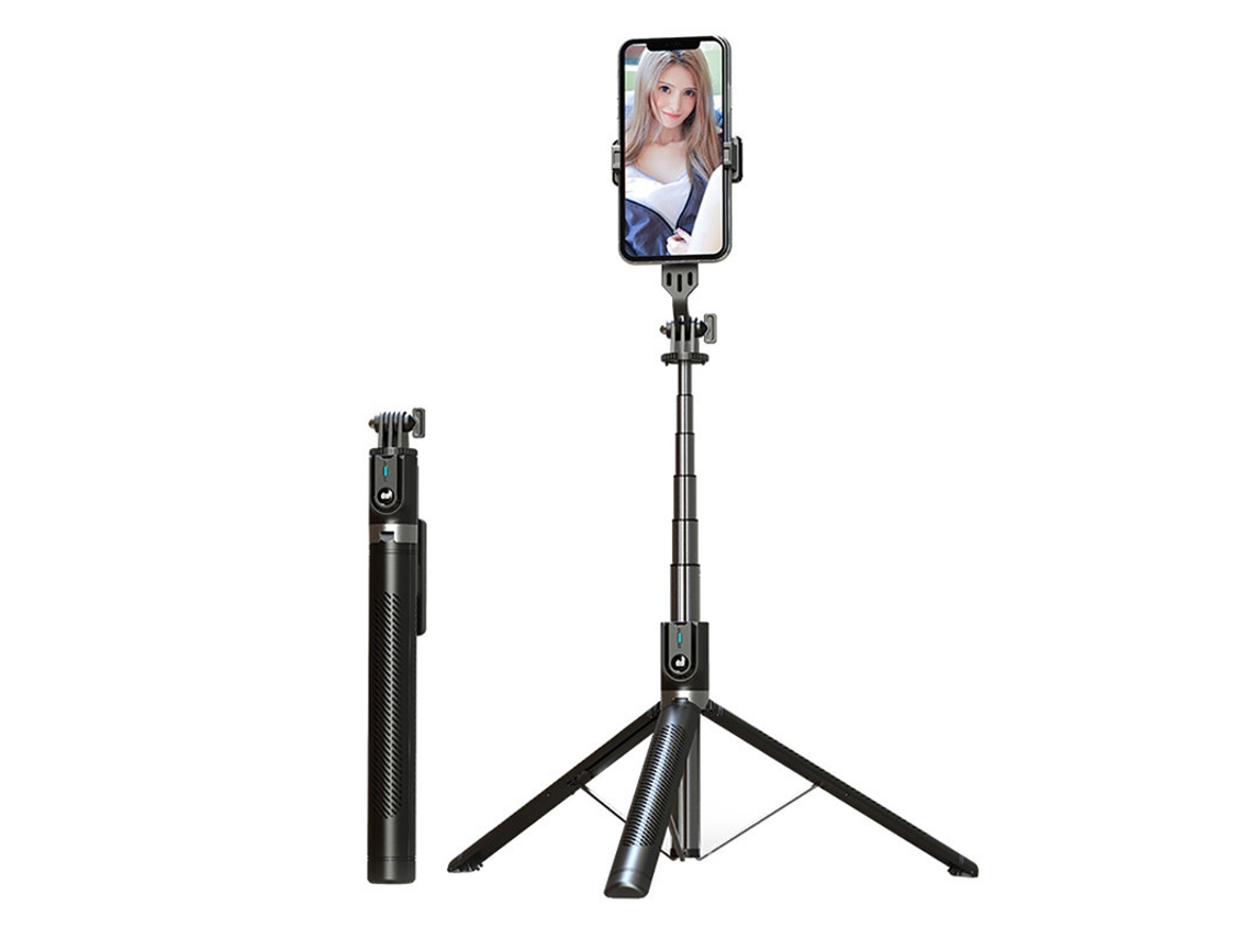 Tripé CHRONUS 71'' com Luz Dupla Controle Remo Sem Fio e Bluetooth Compatível com Smartphone iPhone