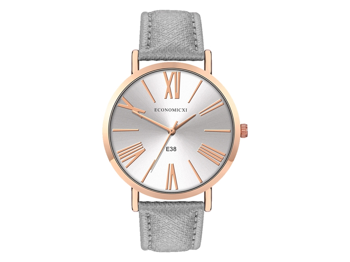 Relógio de Pulso Unissex com Pulseira Pu, Dial Redondo, Movimento de Quartzo (cinza)