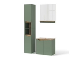 Móveis De Banheiro Marelle, 3 Peças, Com Armário Alto, Verde/artesão, Vicco