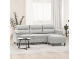 Vidaxl Sofá 3 Lugares C/ Apoio De Pés 180 Cm Microfibra Cinza-claro