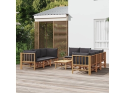 Vidaxl 9pcs Conj. Lounge De Jardim Bambu C/ Almofadões Cinzento-escuro