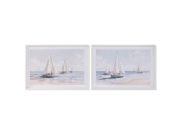 Pintura Home Esprit Azul Veleiros Mediterrâneo 100 X 2,5 X 70 Cm (2 Unidades)