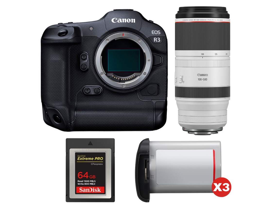 Eos R3 + Rf 100 500mm F/4.5 7.1 L Is Usm + 1 Sandisk 64gb Extreme Pro Cfexpress Type B + 3 Canon Lp e19 + Ebook Pricedirect CANON