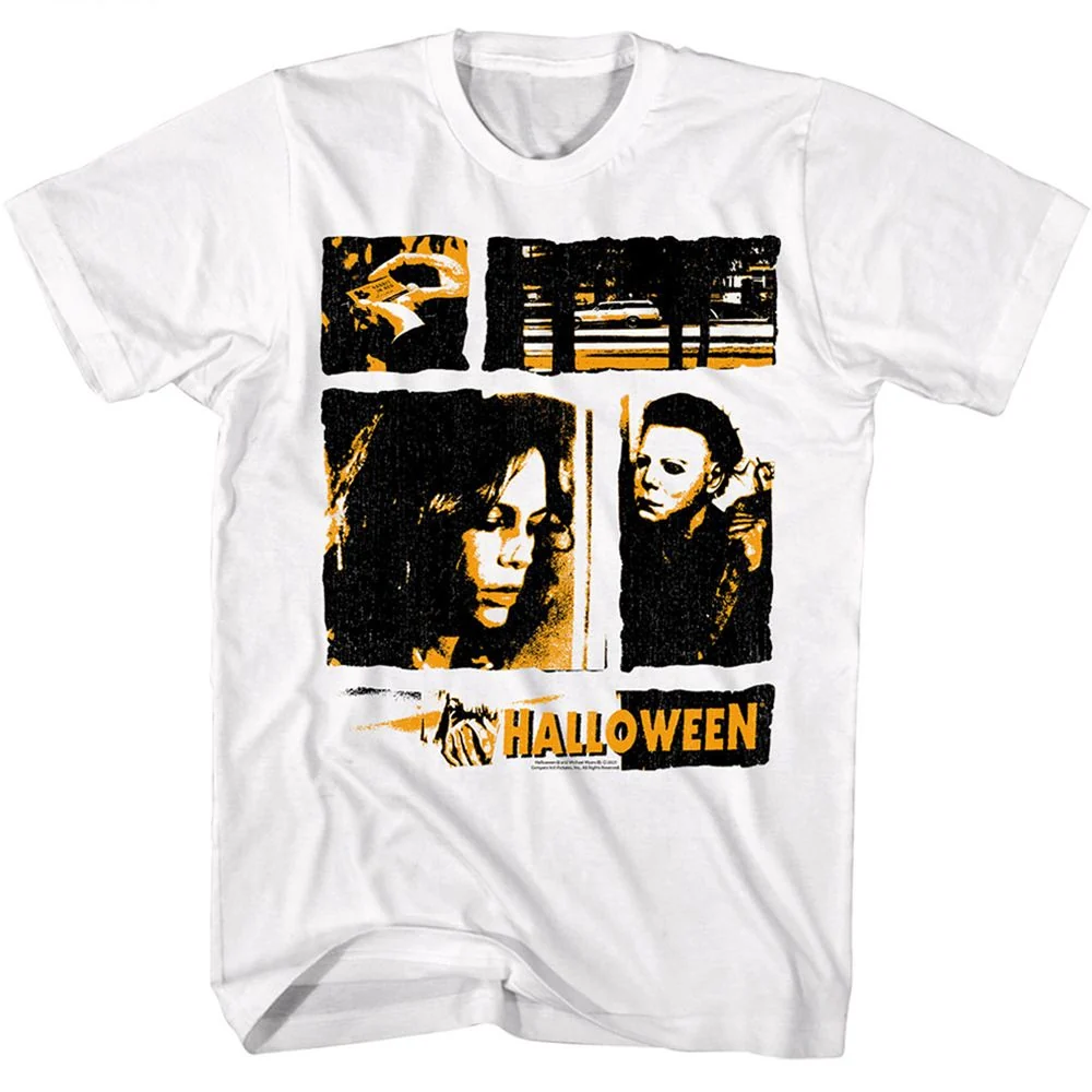 Rockinstone Halloween Movie Panels White Adult T-shirt Size:l