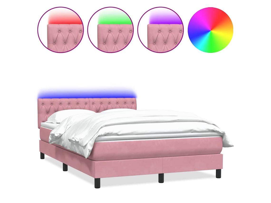 Cama Box Spring com Colchão e Led Rosa Veludo MAISON EXCLUSIVE (160x210 cm)