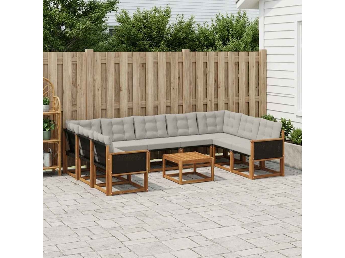 Vidaxl Conjunto De Sofás Para Exterior 10 Unid. Natural E Cinza Claro