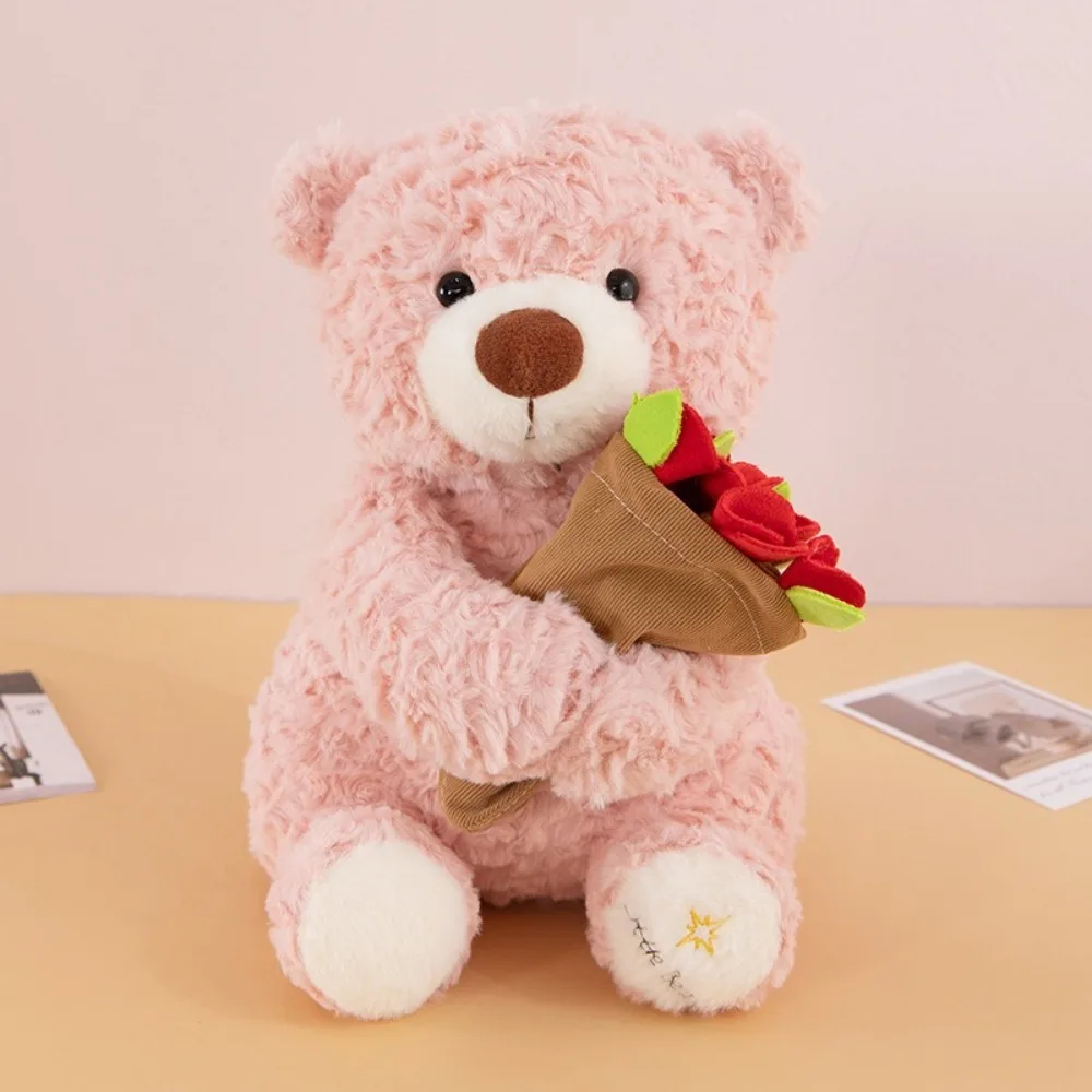 Urso de Pelúcia Criativo e Romântico com Rosas, Brinquedo de Pelúcia Desmontável de Desenho Animado MDUG (rosa 25cm)